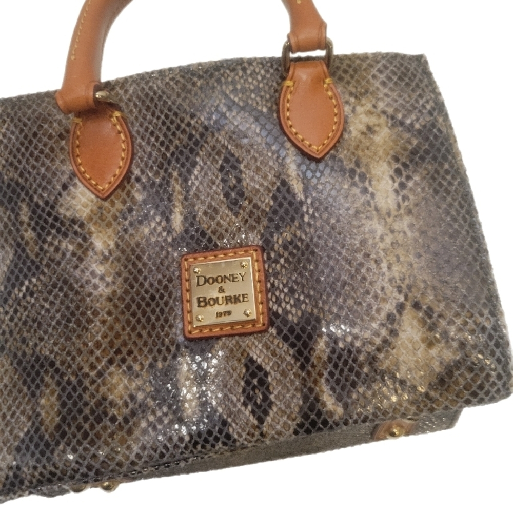 Dooney & Bourke Tan and Brown Snake Print Satchel